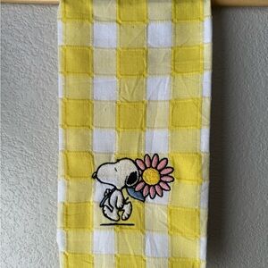 Yellow and White Checkered Towel with Snoopy Embroidery New With Tags